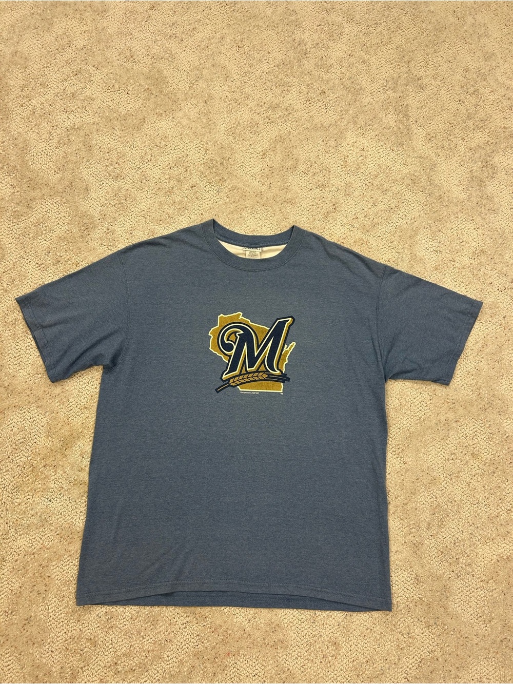 Lee Men's Heather Blue Milwaukee Brewers Logo Tee XL